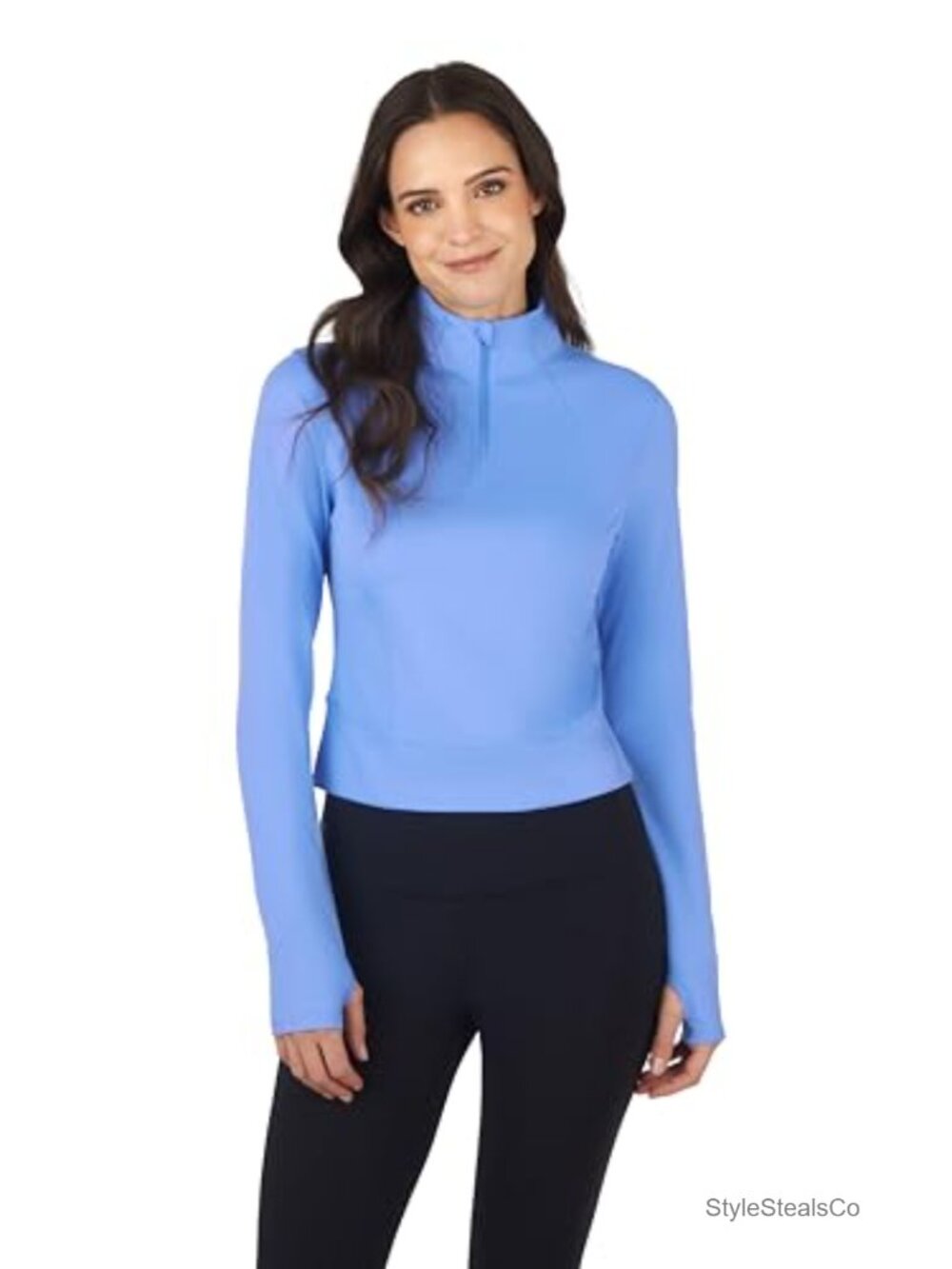 Womens Half Zip Athletic Jacket with Thumbholes - Polyester Spandex